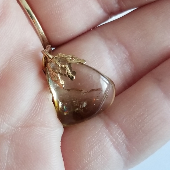 Vintage citrine quartz stone nugget pendant charm pale yellow gold tone - Picture 9 of 14